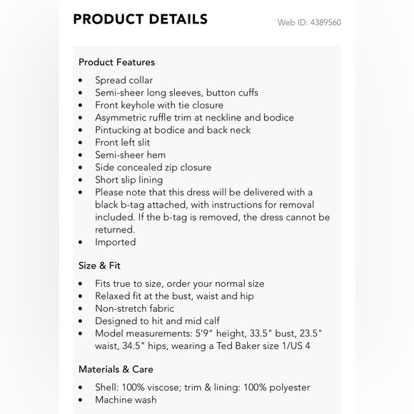 NWT Ted Baker Faithiy long sleeve Midi Dress in dark navy size 2 - Picture 8 of 8